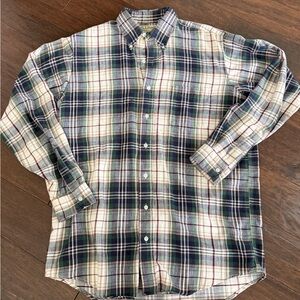 Vintage 80s L.L. Bean Navy and Cream Plaid Button-Down Shirt